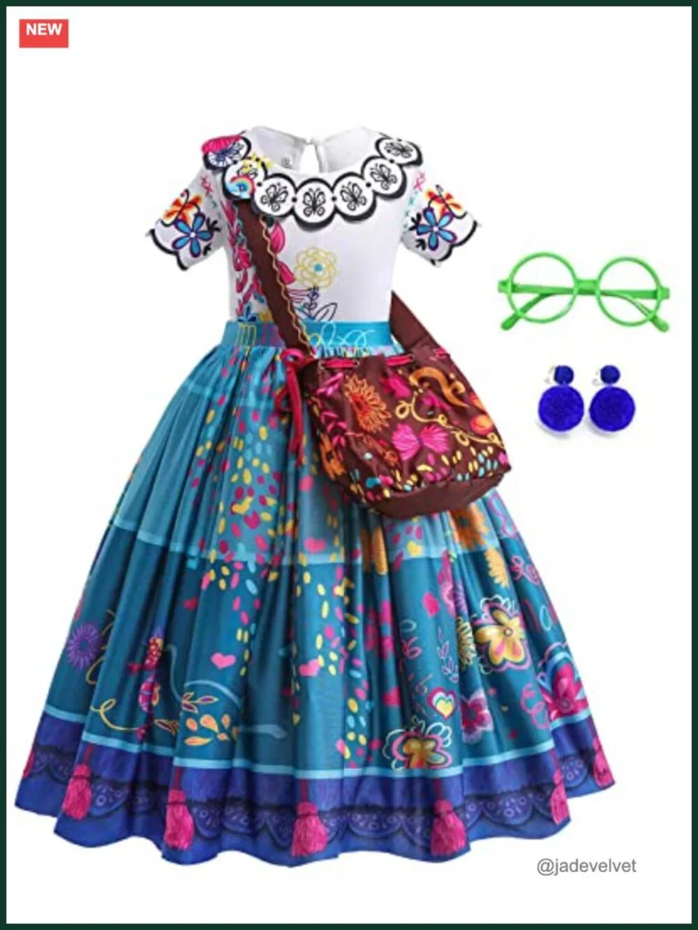 Girls Mirabel Costume Dress Cosplay Princess Halloween Outfit with Accessories